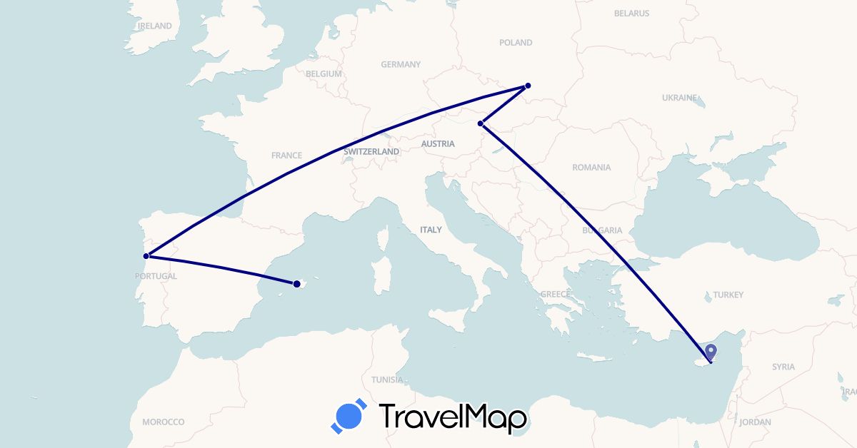 TravelMap itinerary: driving in Austria, Cyprus, Spain, Poland, Portugal (Asia, Europe)